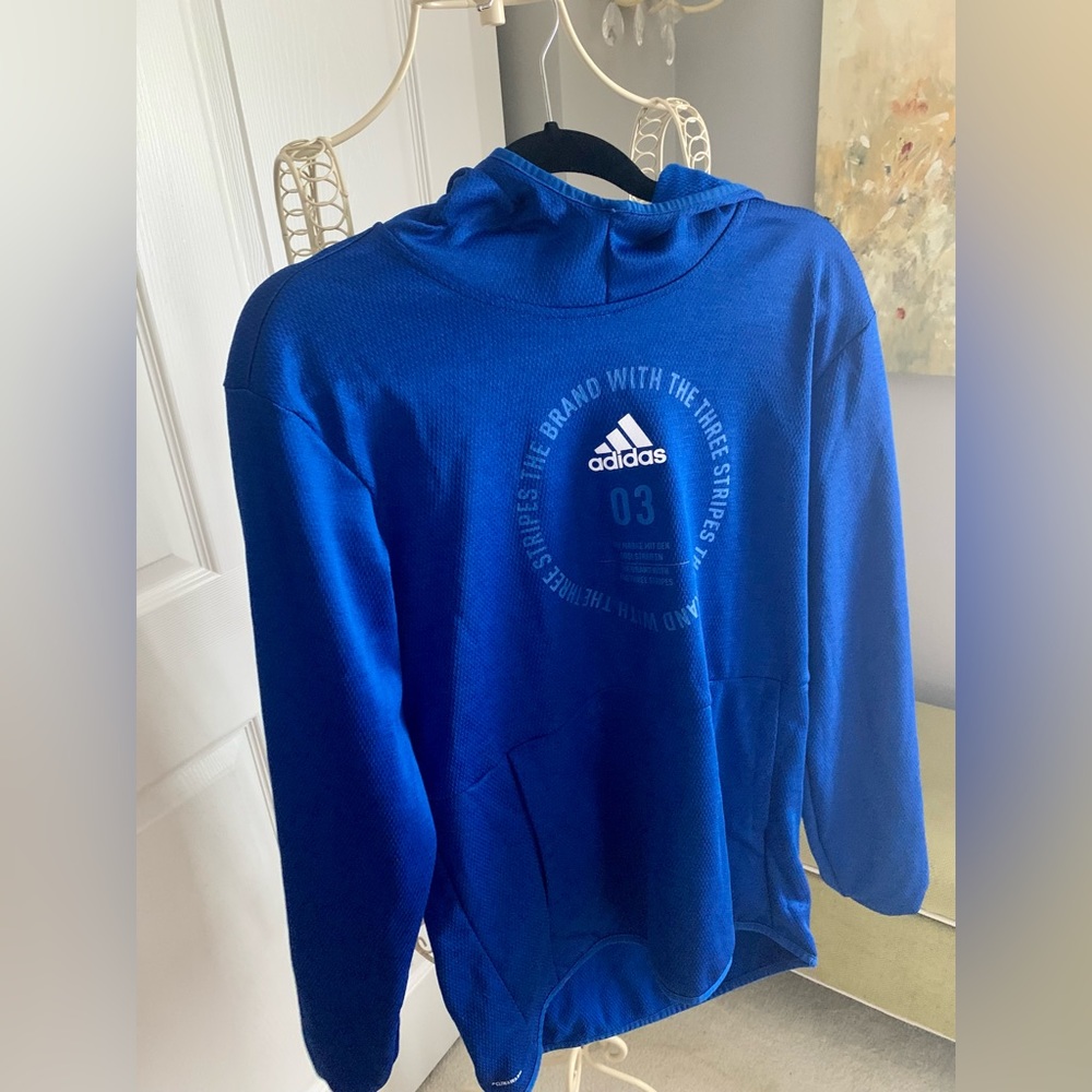 Adidas pullover hoodie size medium mens super vibrant blue colors